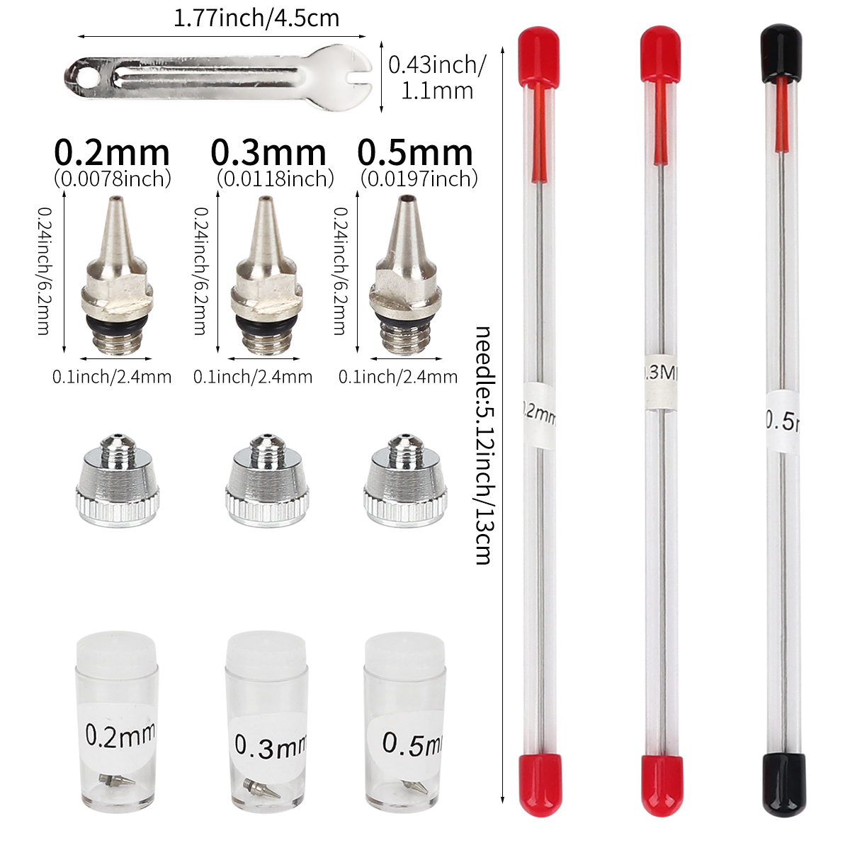 Airbrush Kit With Mini Compressor - Set 3 0.2/0.3/0.5Mm Bình Bơm Phun