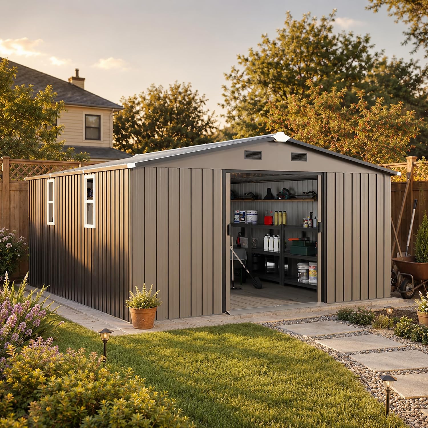 10x12 FT Outdoor Metal Storage - đánh giá và giá Garden Tools