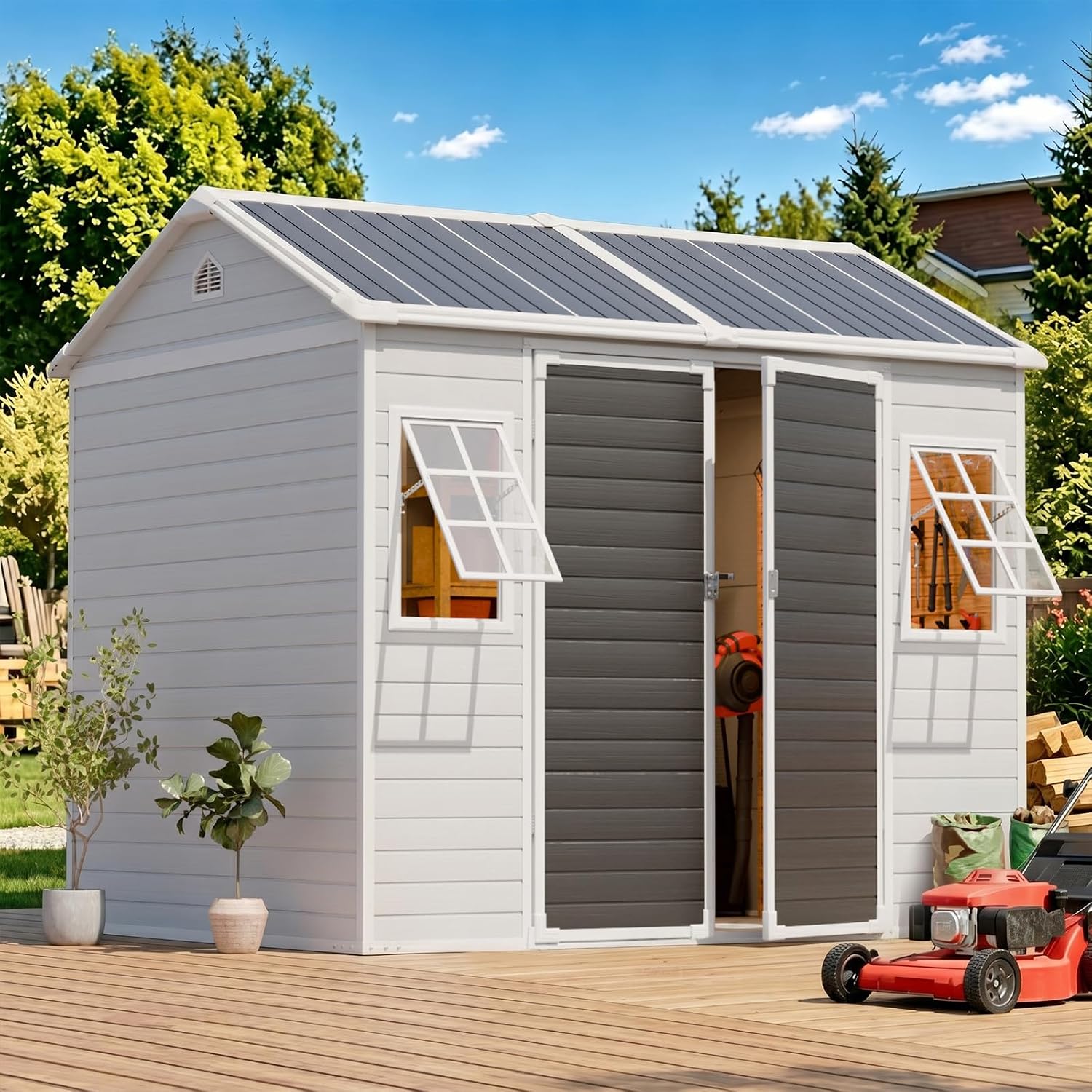 8x6 FT Resin Storage Shed with - đánh giá và giá Garden Tools
